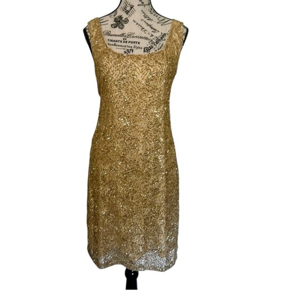 Neiman Marcus Gold Sequin Sheath Cocktail Dress - Size Large (Like New) - Picture 13 of 15